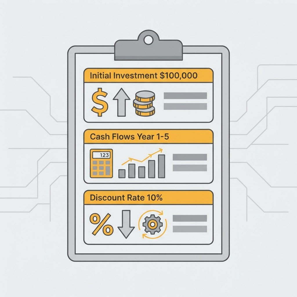 Gather project data - initial investment, cash flows, and discount rate